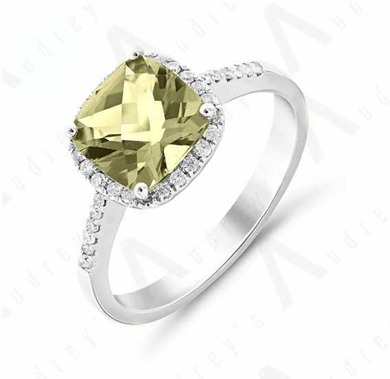 9K WHITE GOLD LEMON QUARTZ RING