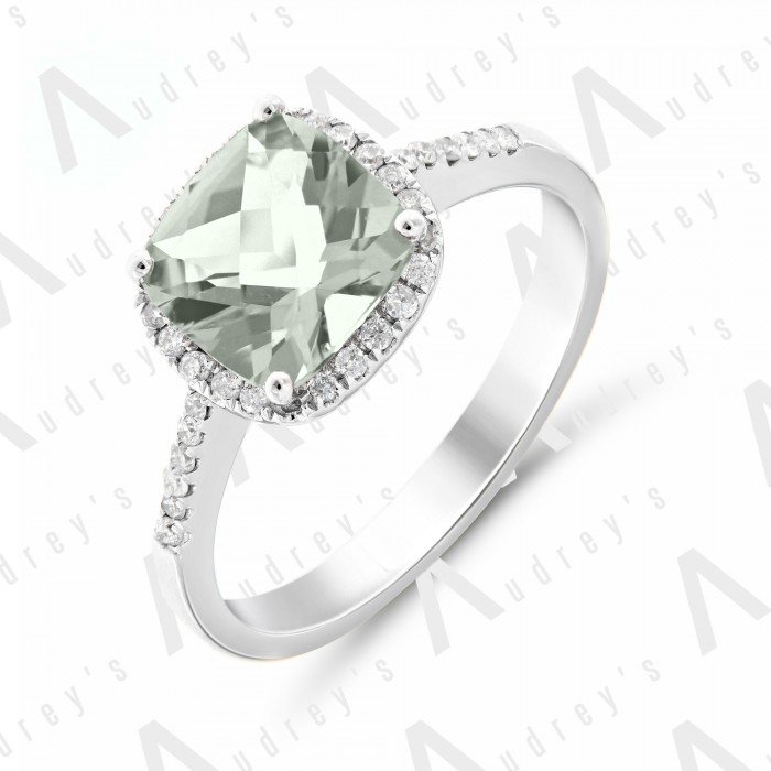9K WHITE GOLD PRASIOLITE RING