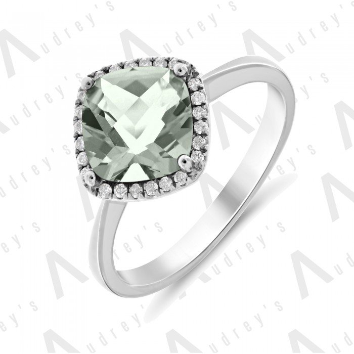 9K WHITE GOLD PRASIOLITE RING