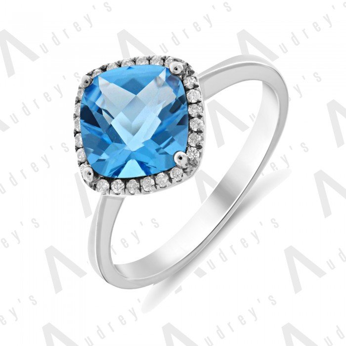 9K WHITE GOLD SWISS BLUE TOPAZ RING