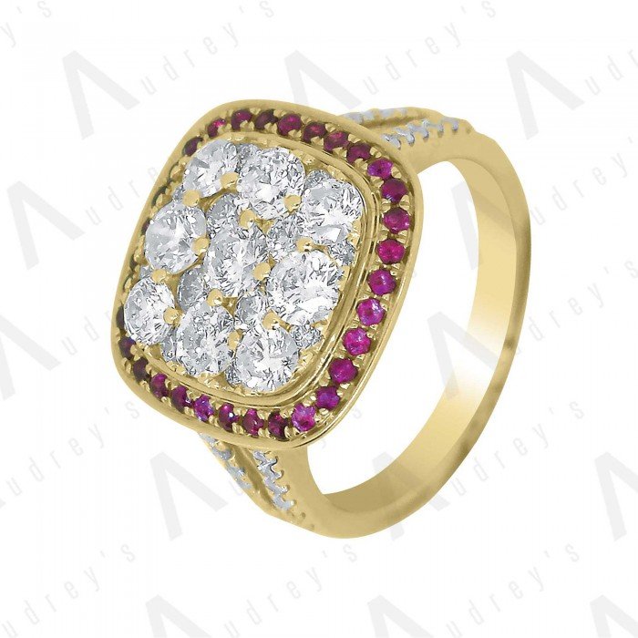 18 KARAT DIAMOND AND GEMSTONE RING