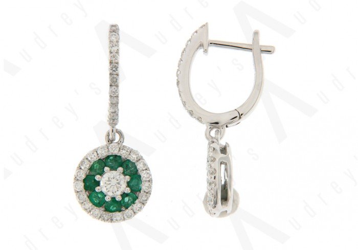 18K WHITE GOLD EMERALD EARRING