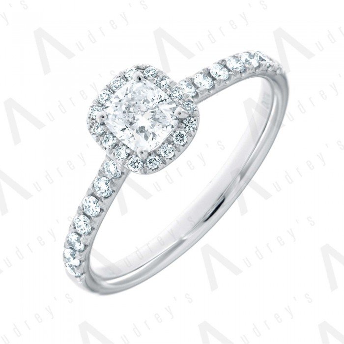 18K CUSHION HALO DIAMOND RING