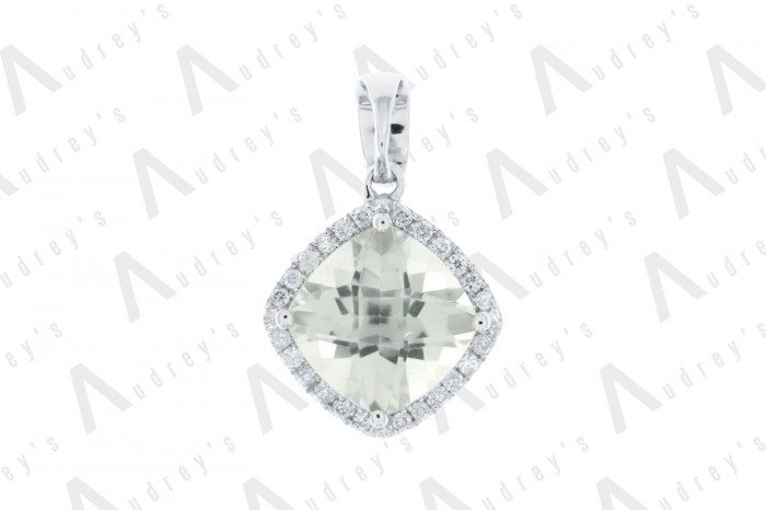 9K WHITE GOLD GREEN AMETHYST NECKLACE