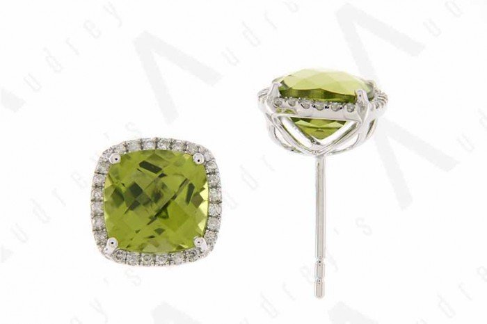 9K WHITE GOLD PERIDOT EARRING