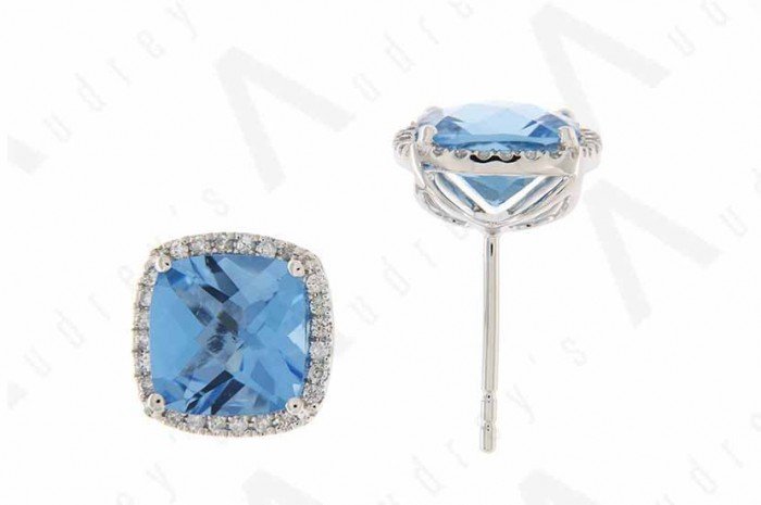9K WHITE GOLD SWISS BLUE TOPAZ EARRING