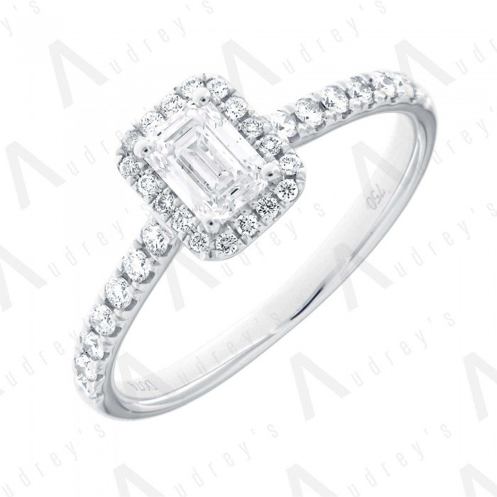 18K EMERALD HALO DIAMOND RING