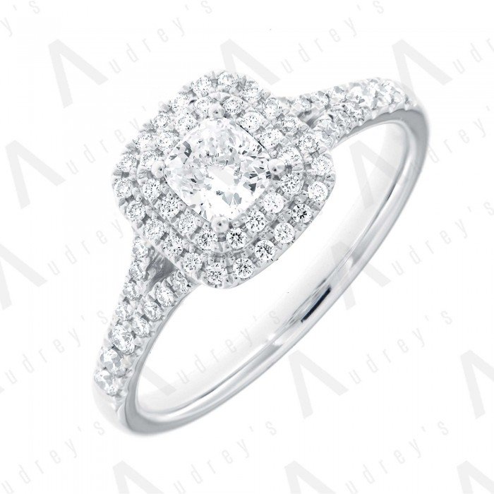18K CUSHION DOUBLE HALO DIAMOND RING