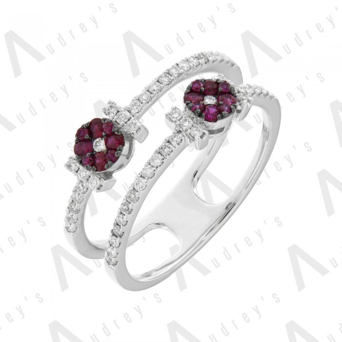 18K WHITE GOLD DIAMOND AND RUBY RING