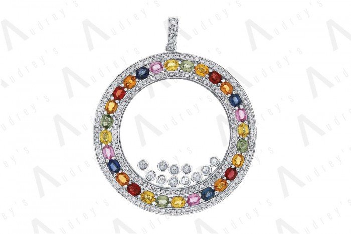 18 KARAT DIAMOND AND GEMSTONE PENDANT