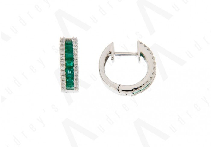 18K WHITE GOLD EMERALD EARRING