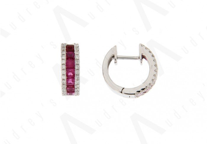 18K WHITE GOLD RUBY EARRING