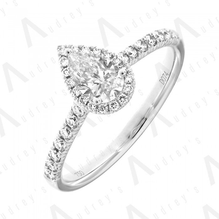 18K PEAR HALO DIAMOND RING