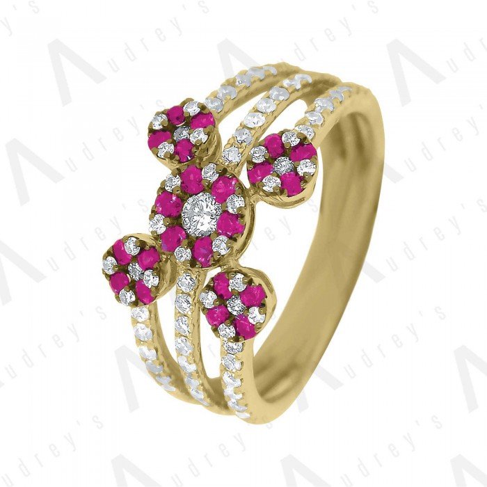18 KARAT DIAMOND AND GEMSTONE RING