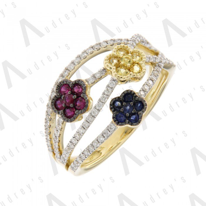 18K YELLOW GOLD DIAMOND AND COLOR STONE RING