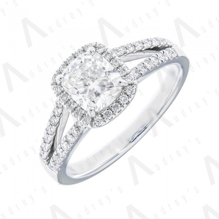 18K SPLIT SHANK HALO RING