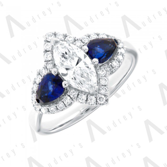 18 KARAT DIAMOND AND GEMSTONE RING