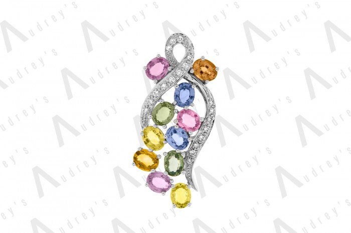 18 KARAT DIAMOND AND GEMSTONE PENDANT