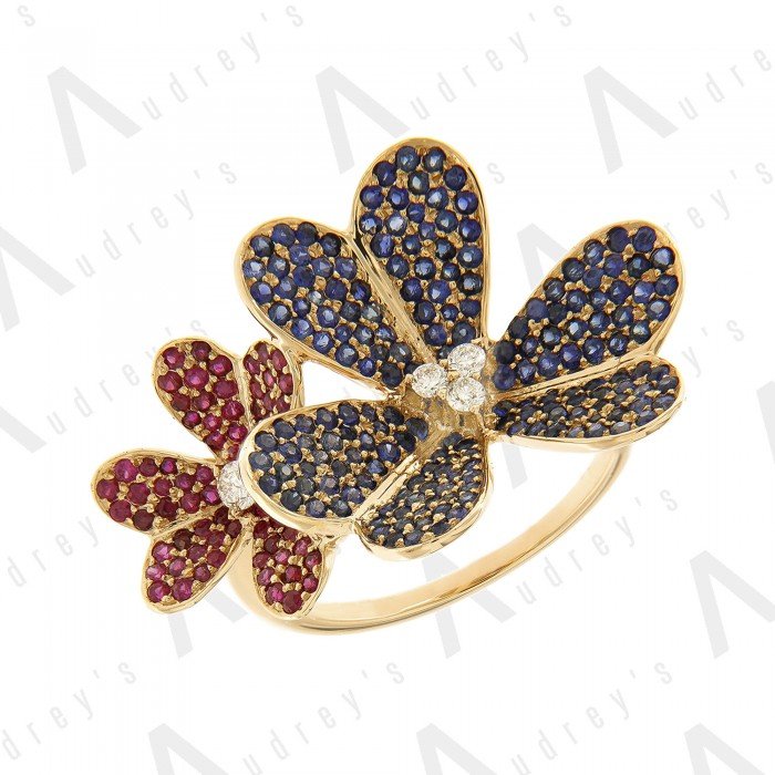 18 KARAT DIAMOND AND GEMSTONE RING