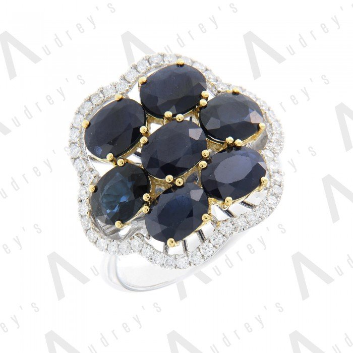 18 KARAT DIAMOND AND GEMSTONE RING