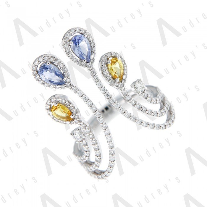 18 KARAT DIAMOND AND GEMSTONE RING