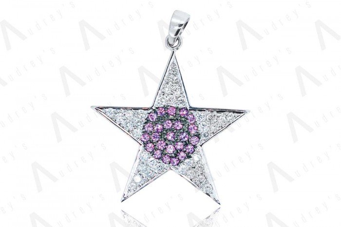18K WHITE GOLD DIAMOND AND GEMSTONE PENDANT