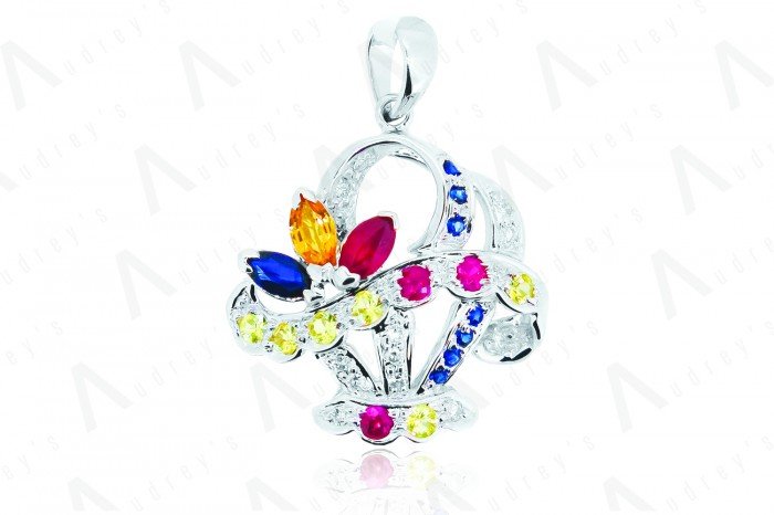18 KARAT DIAMOND AND COLOR STONE PENDANT