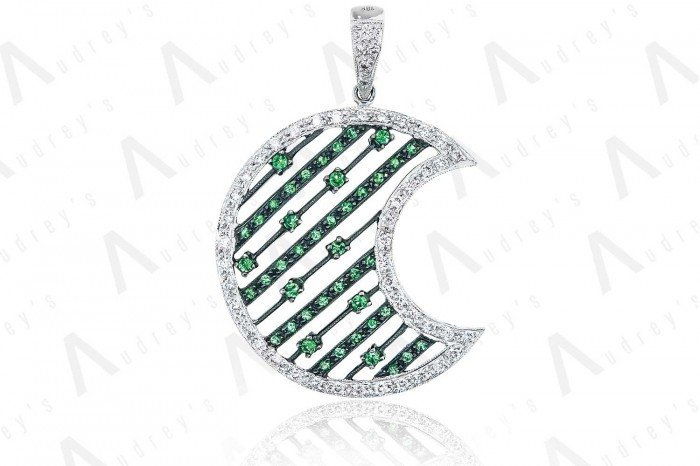 18K WHITE GOLD DIAMOND AND GEMSTONE PENDANT