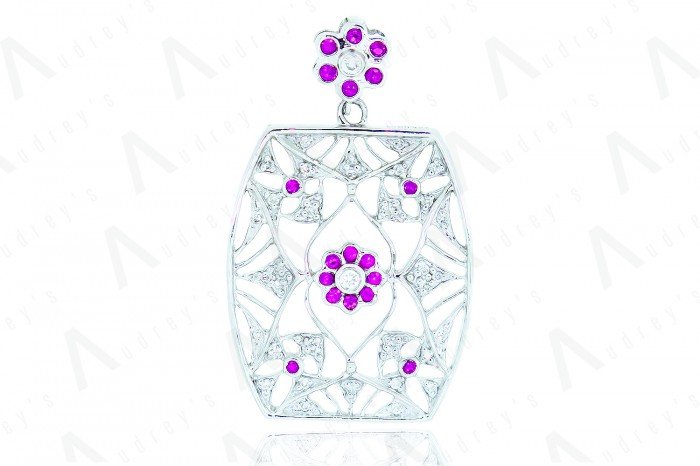 18 KARAT DIAMOND AND COLOR STONE PENDANT
