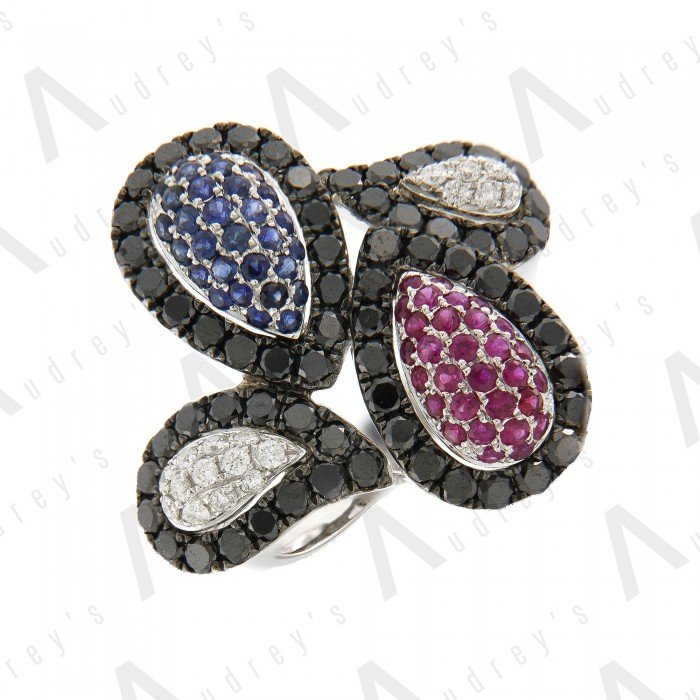18 KARAT DIAMOND AND GEMSTONE RING