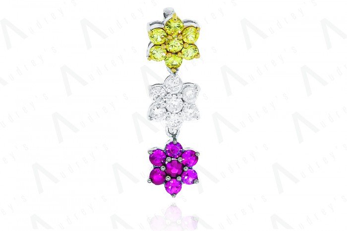 18 KARAT DIAMOND AND COLOR STONE PENDANT