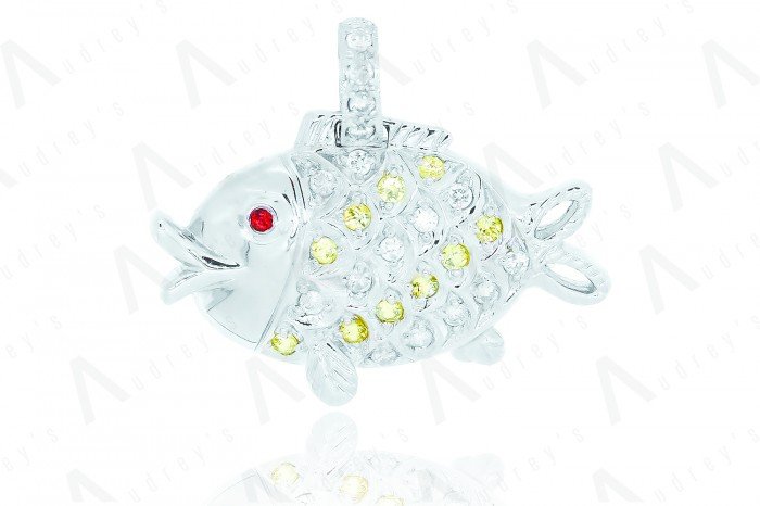 18 KARAT DIAMOND AND COLOR STONE PENDANT