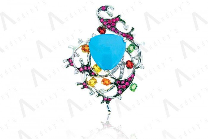 18 KARAT DIAMOND AND COLOR STONE PENDANT