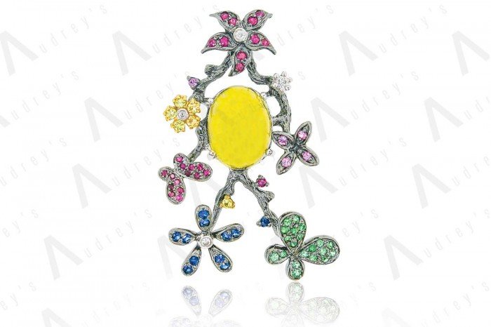 18 KARAT DIAMOND AND COLOR STONE PENDANT