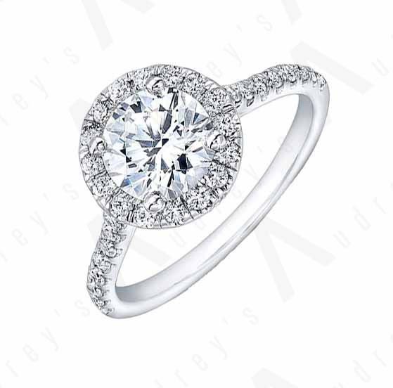18K ROUND HALO DIAMOND RING